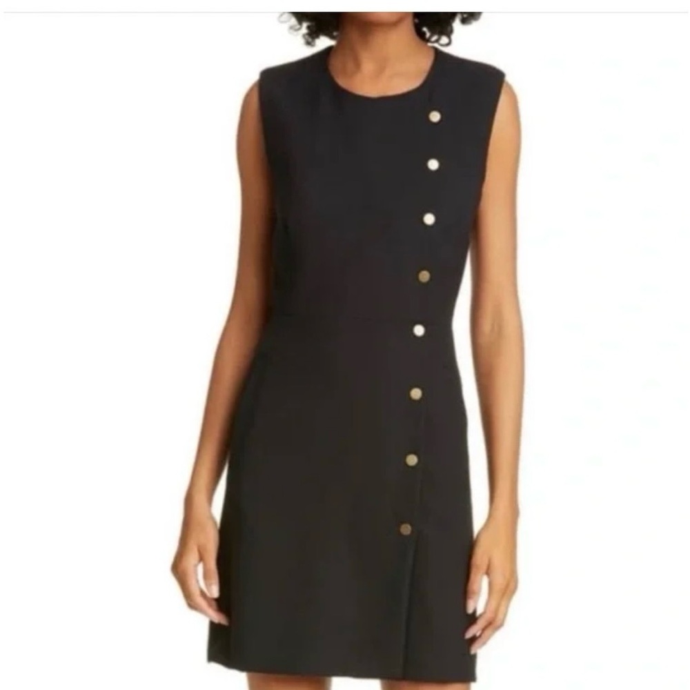 Veronica Beard Black Asymmetrical Button Shift Dr… - image 1